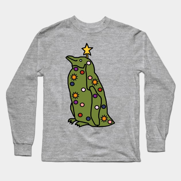 Funny Christmas Tree Penguin Long Sleeve T-Shirt by ellenhenryart